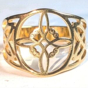 Witch Knot Golden Stainless Steel Ring For Women Wiccan Cross Celtic Knot Sz 8